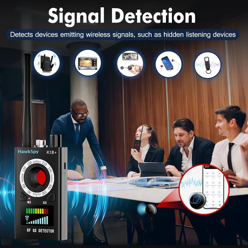 HawkSpy K18 Hidden Camera Detectors Bug & GPS Tracker Scanner Spy Camera Finder for Hidden Devices Listening Device Scanner with Sound & Vibration Alarm Portable Privacy Protection(Black) - Image 5